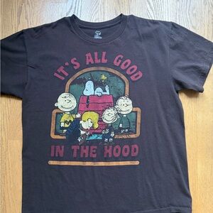 Men’s Graphic Peanuts It’s All Good In The Hood Brown Shirt Large